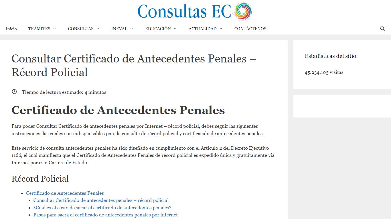 Consultar Certificado de Antecedentes Penales - Récord Policial